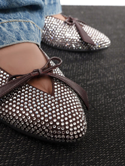 The Attico Kali satin ballerinas with all-over rhinestone detail - Dark Brown