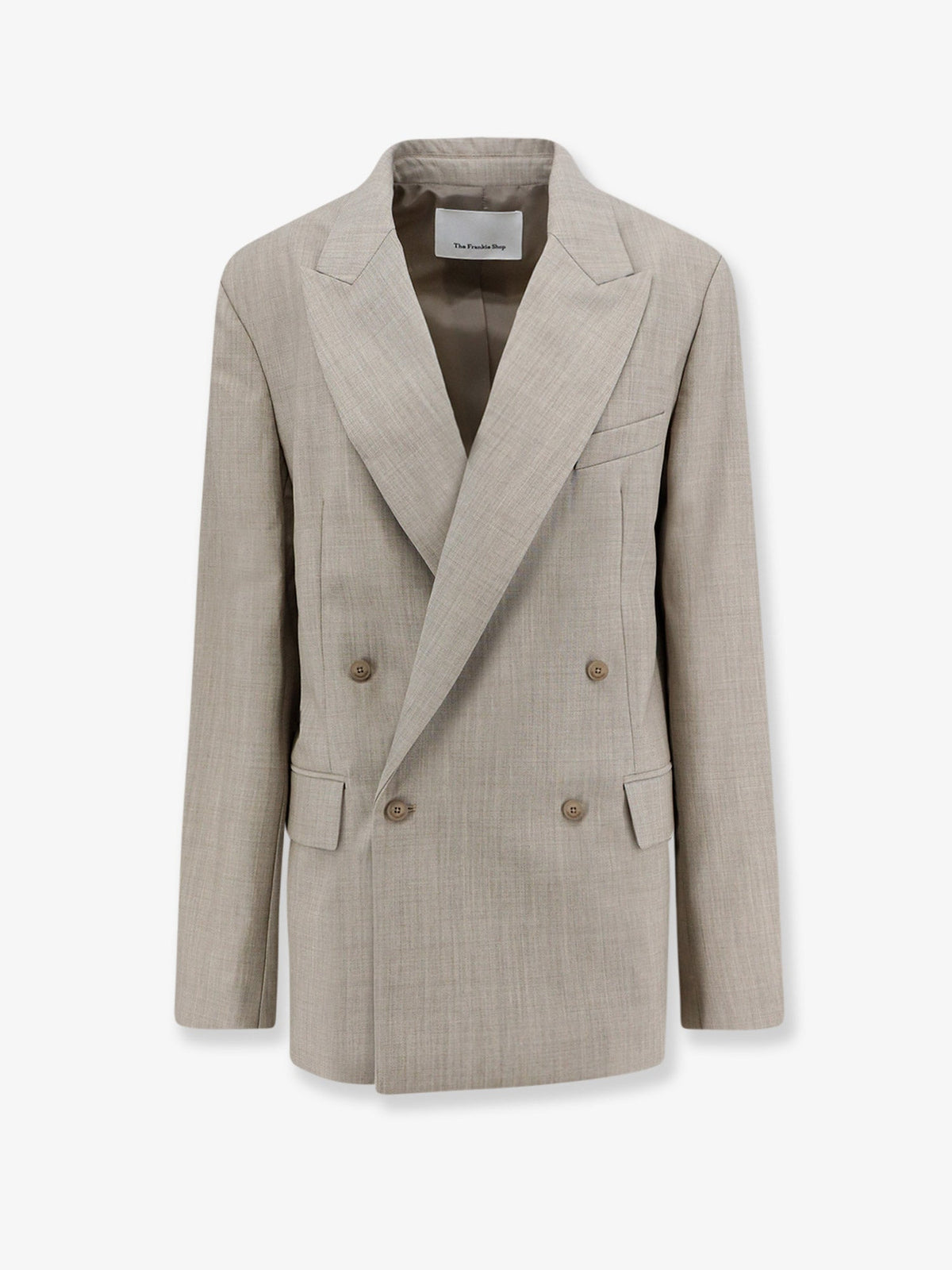 The Frankie Shop Newark double-breasted mélange virgin wool blazer - Beigemelange