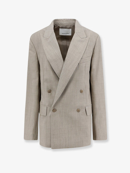 The Frankie Shop Newark double-breasted mélange virgin wool blazer - Beigemelange