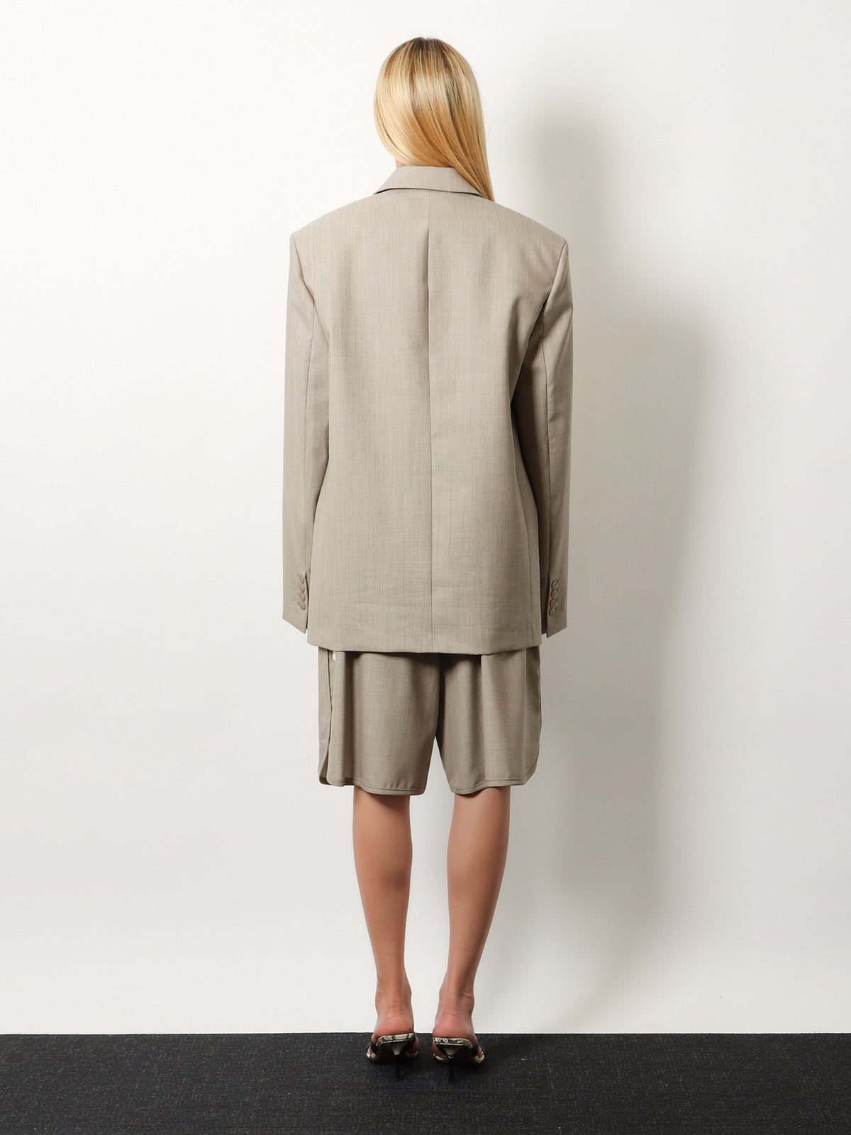 The Frankie Shop Newark double-breasted mélange virgin wool blazer - Beigemelange