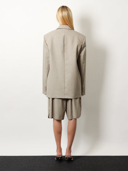 The Frankie Shop Newark double-breasted mélange virgin wool blazer - Beigemelange