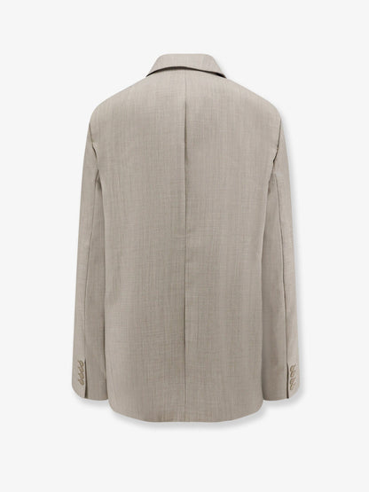 The Frankie Shop Newark double-breasted mélange virgin wool blazer - Beigemelange