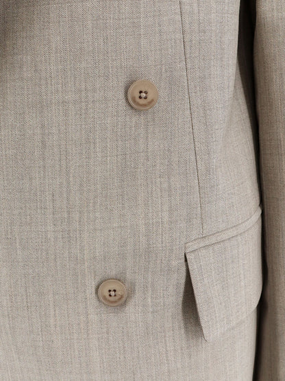 The Frankie Shop Newark double-breasted mélange virgin wool blazer - Beigemelange