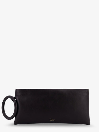 Tom Ford Aura leather clutch bag with lettering logo on the front - Black