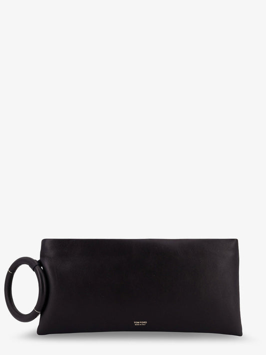 Tom Ford Aura leather clutch bag with lettering logo on the front - Black