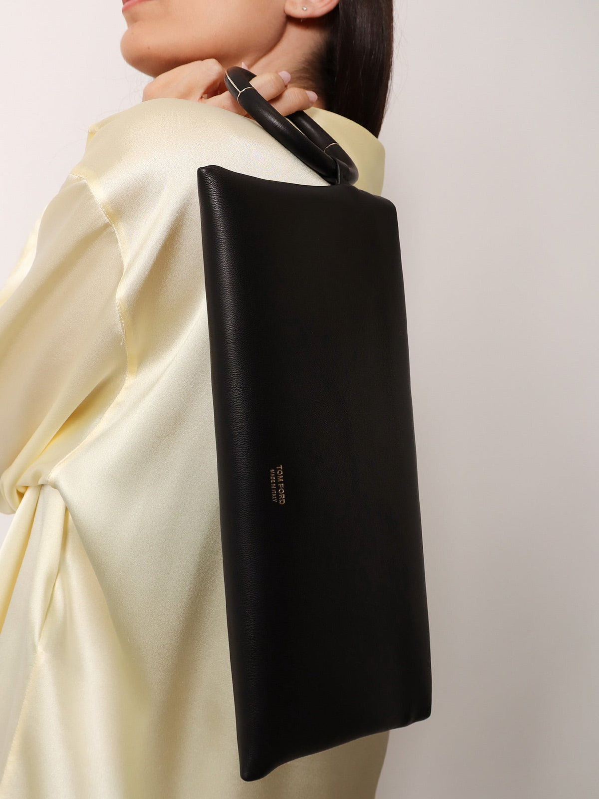 Tom Ford Aura leather clutch bag with lettering logo on the front - Black