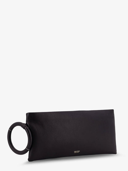 Tom Ford Aura leather clutch bag with lettering logo on the front - Black