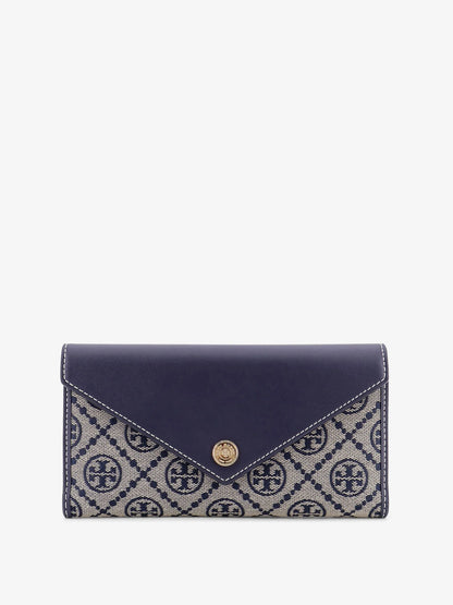 Tory Burch T Monogram Envelope Leather And T Monogram Fabric Wallet