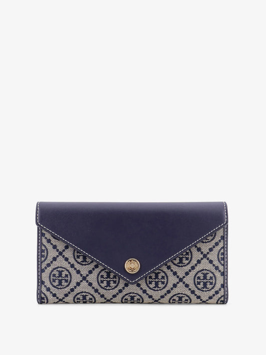 Tory Burch T Monogram Envelope Leather And T Monogram Fabric Wallet