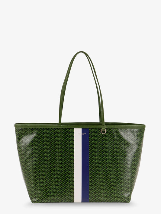 Tory Burch The Racer Tote Shoulder Bag In Coated Canvas With All Over Logo