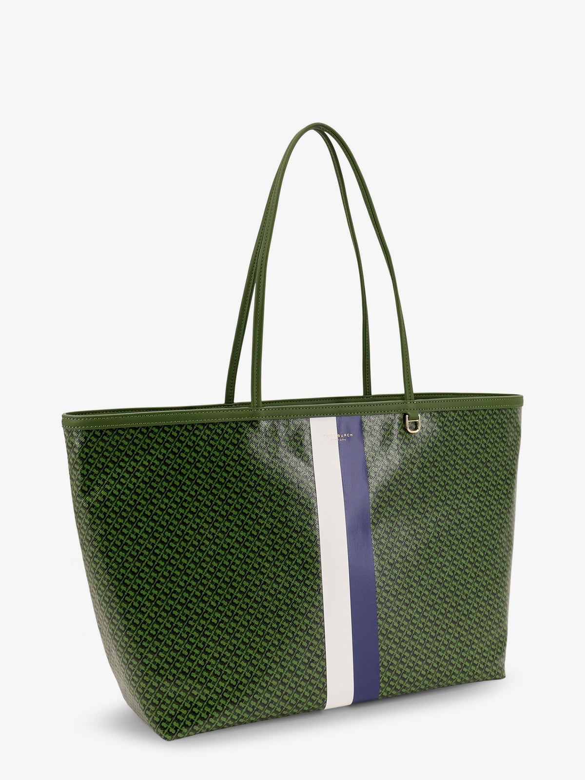 Tory Burch Coated canvas The Racer Tote shoulder bag with all-over logo - Green