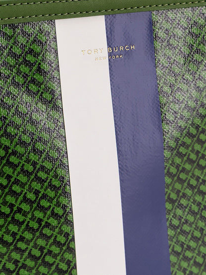 Tory Burch Coated canvas The Racer Tote shoulder bag with all-over logo - Green