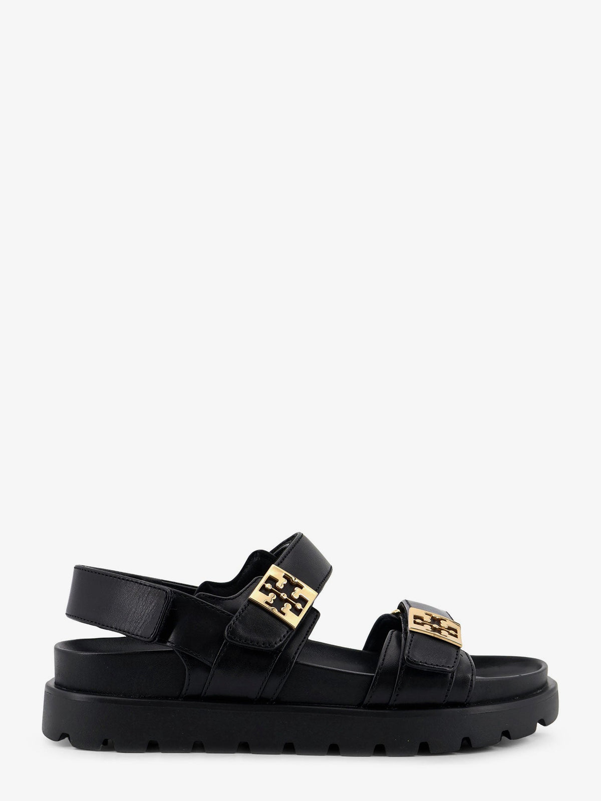 Tory Burch Mellow leather sandals with metal logo on the side - Black Gold