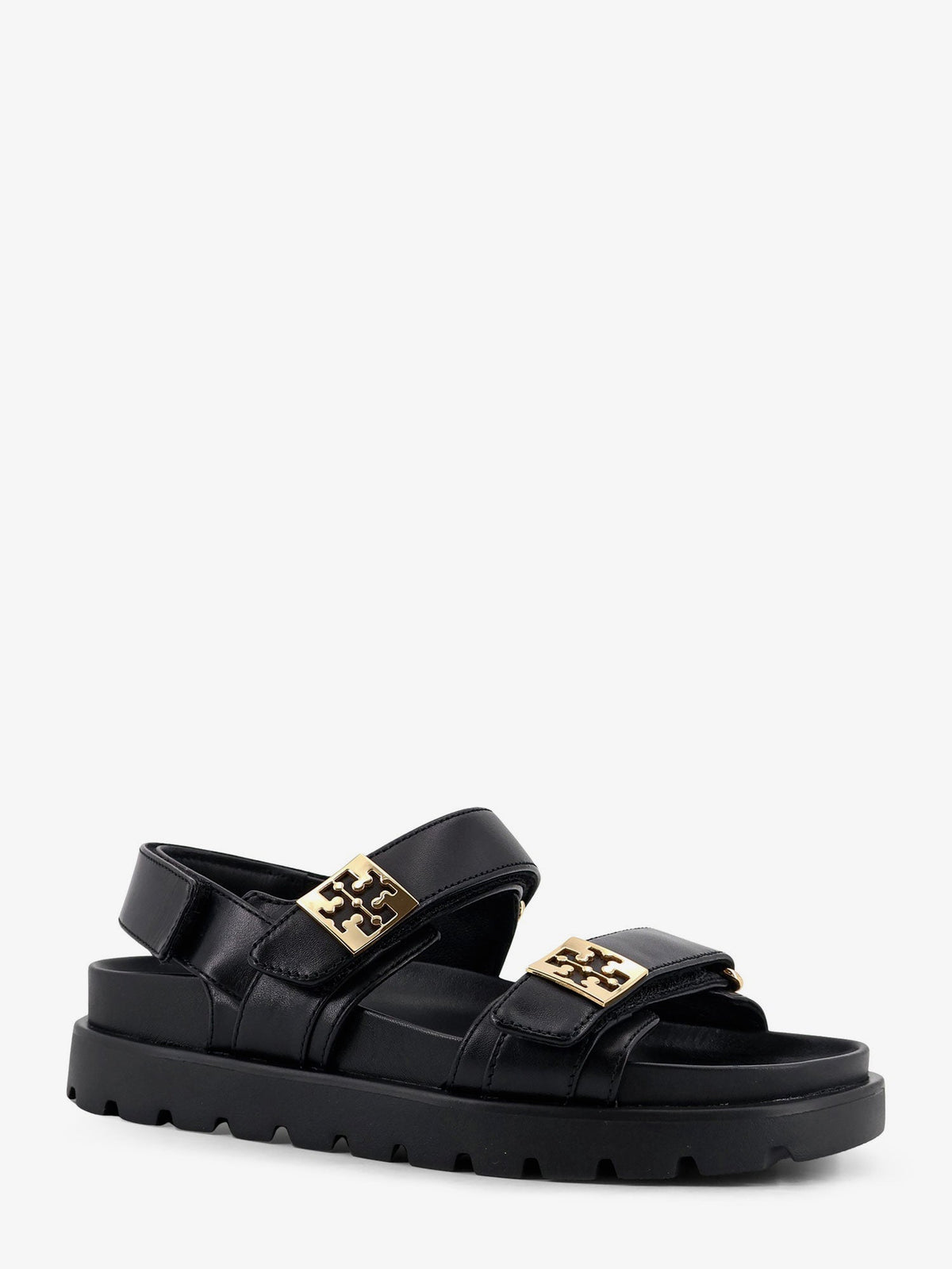 Tory Burch Mellow leather sandals with metal logo on the side - Black Gold