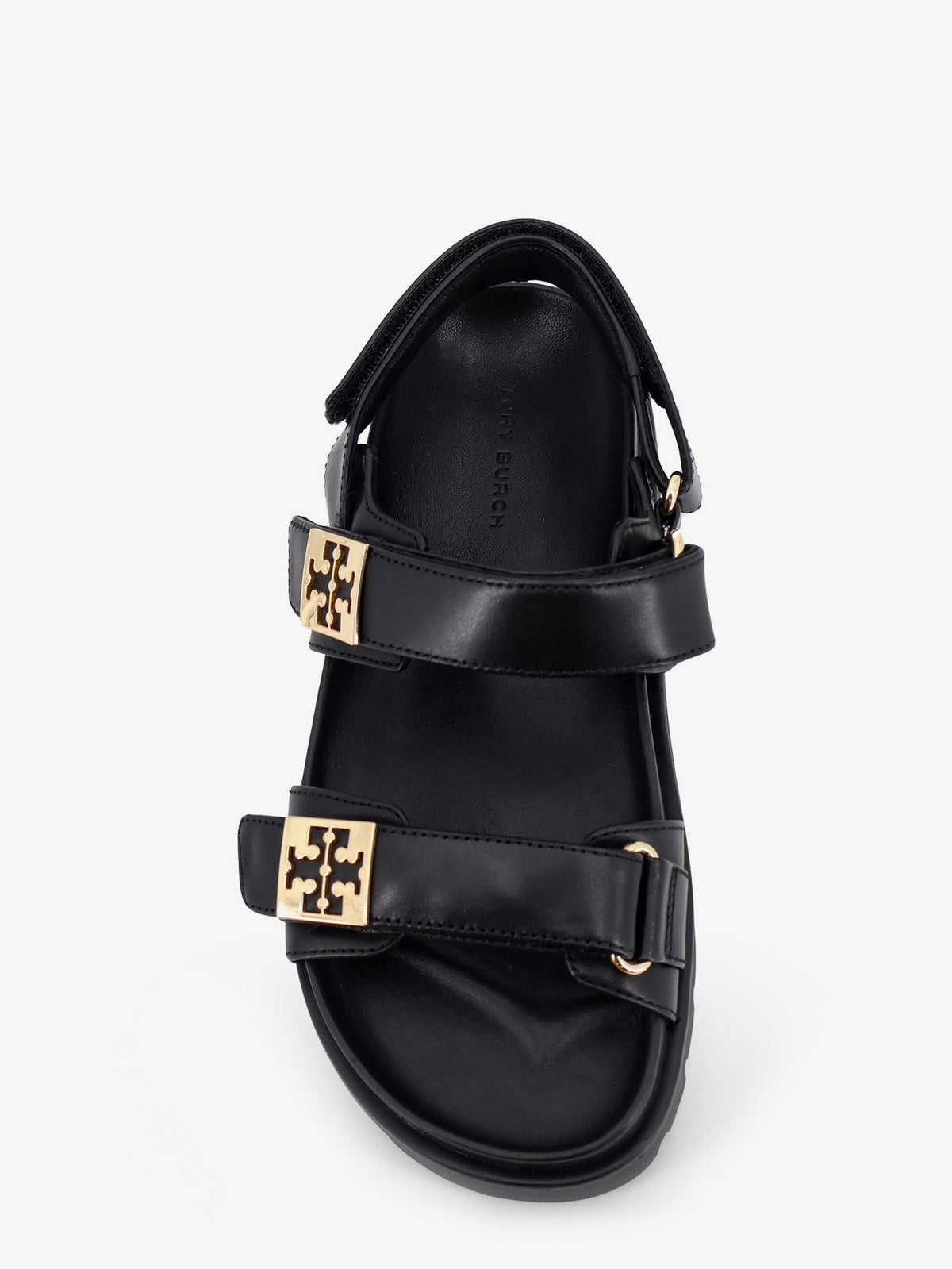 Tory Burch Mellow leather sandals with metal logo on the side - Black Gold