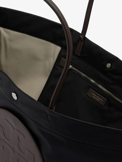 Tory Burch Ella Twist nylon shoulder bag with maxi front logo patch - Black