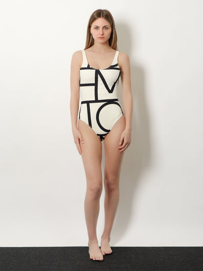 Toteme One-piece swimsuit with Monogram print - Tofu