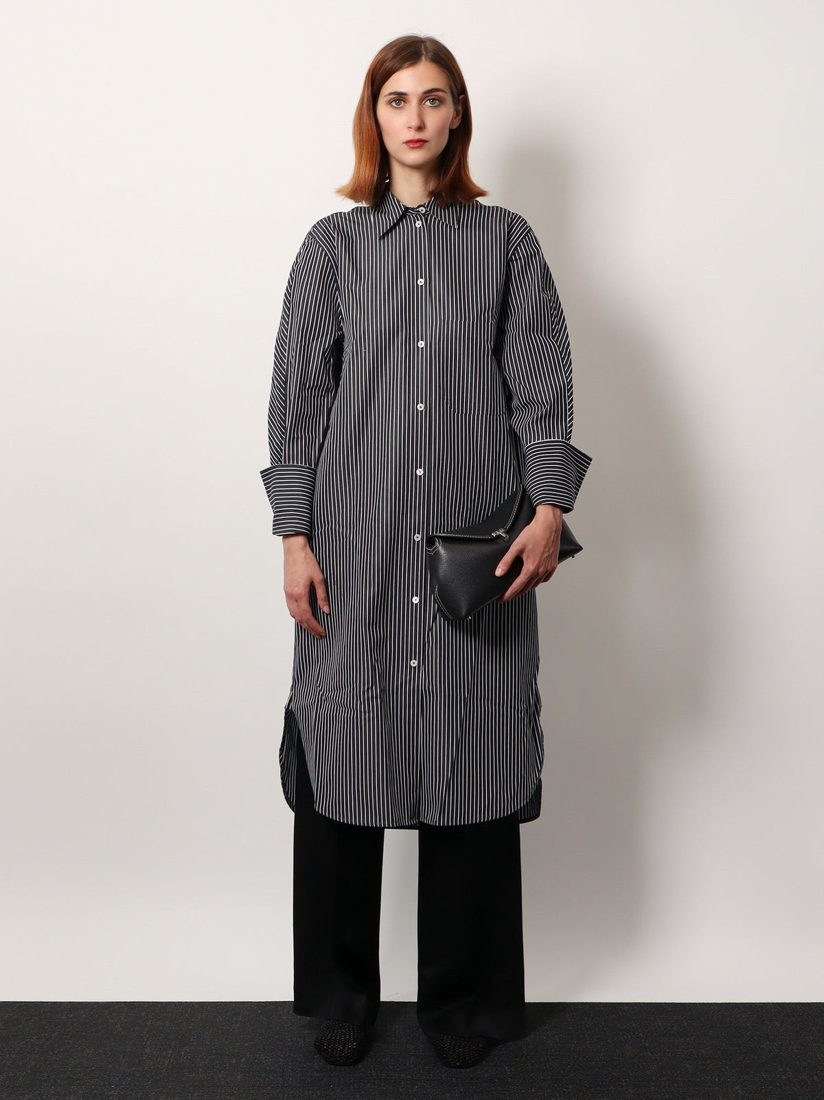Toteme Striped Kimono-Sleeve Shirtdress - Black/White