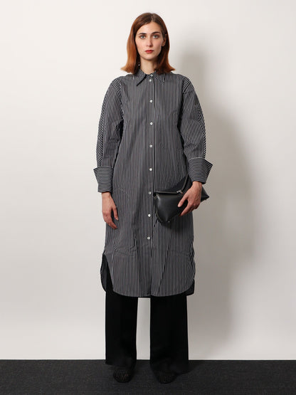 Toteme Striped Kimono-Sleeve Shirtdress - Black/White