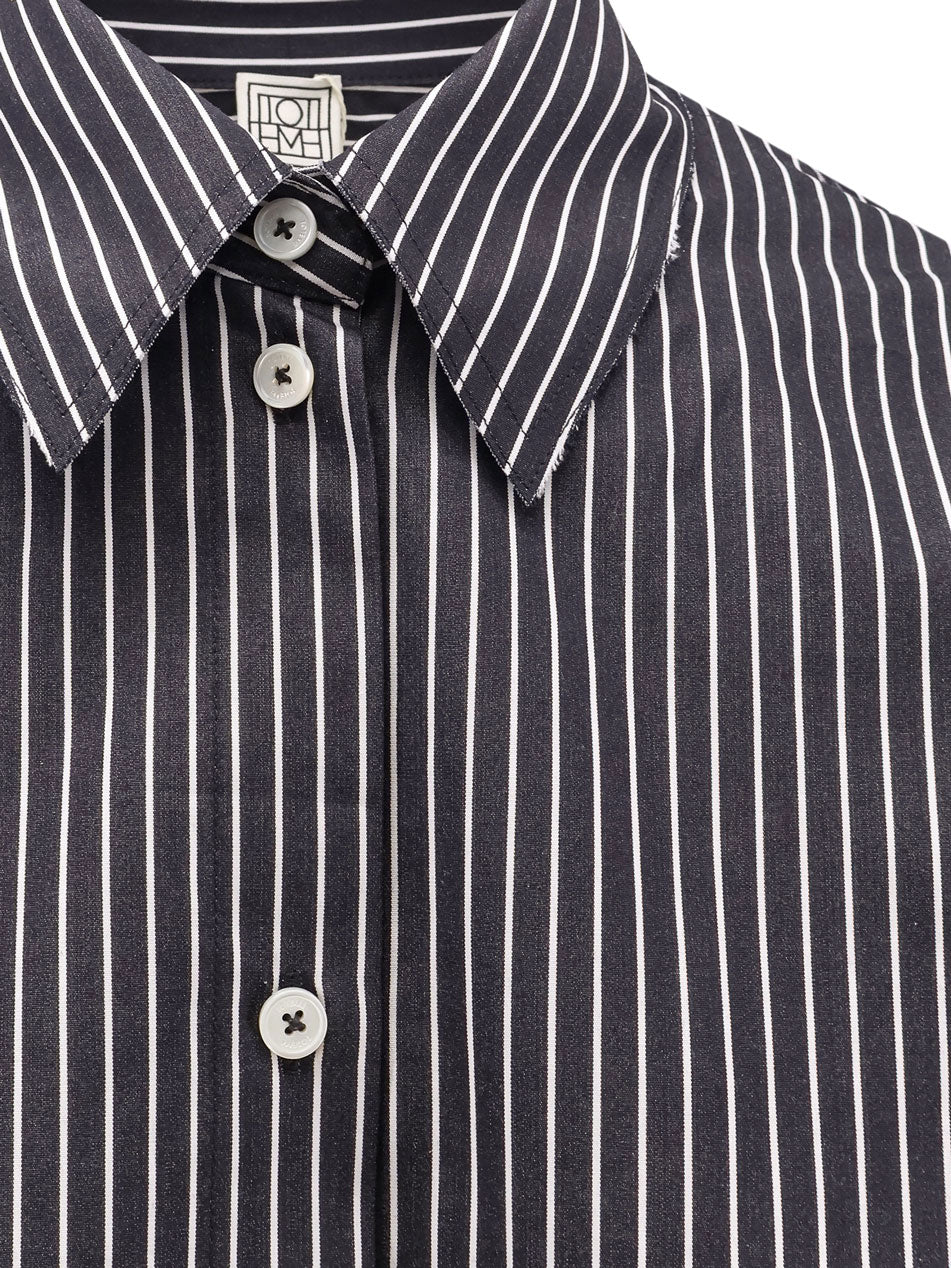 Toteme Striped Kimono-Sleeve Shirtdress - Black/White