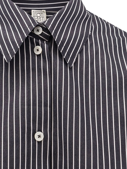 Toteme Striped Kimono-Sleeve Shirtdress - Black/White