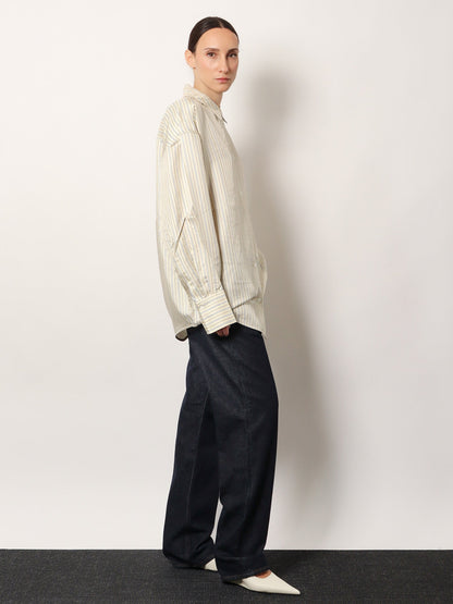 Toteme Oversized striped silk shirt - Beige Brown