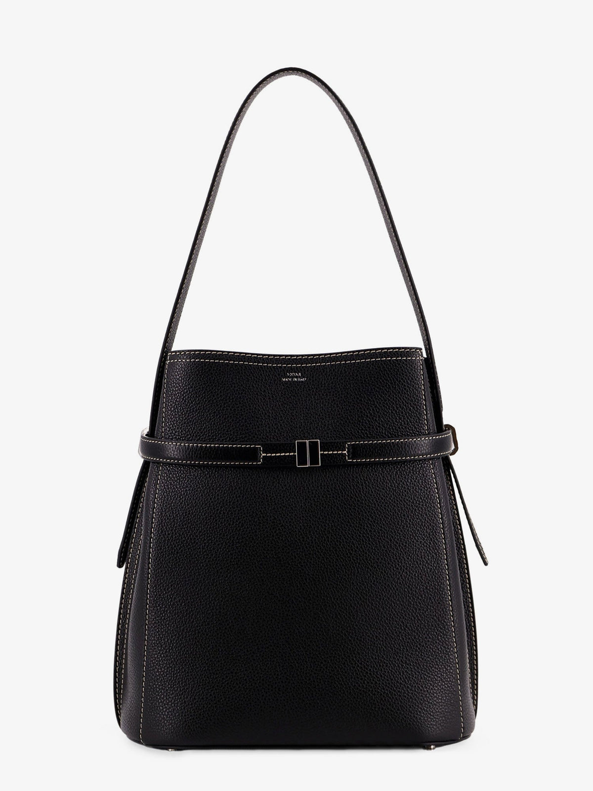 Toteme Hammered leather bucket bag with strap on the front - Black