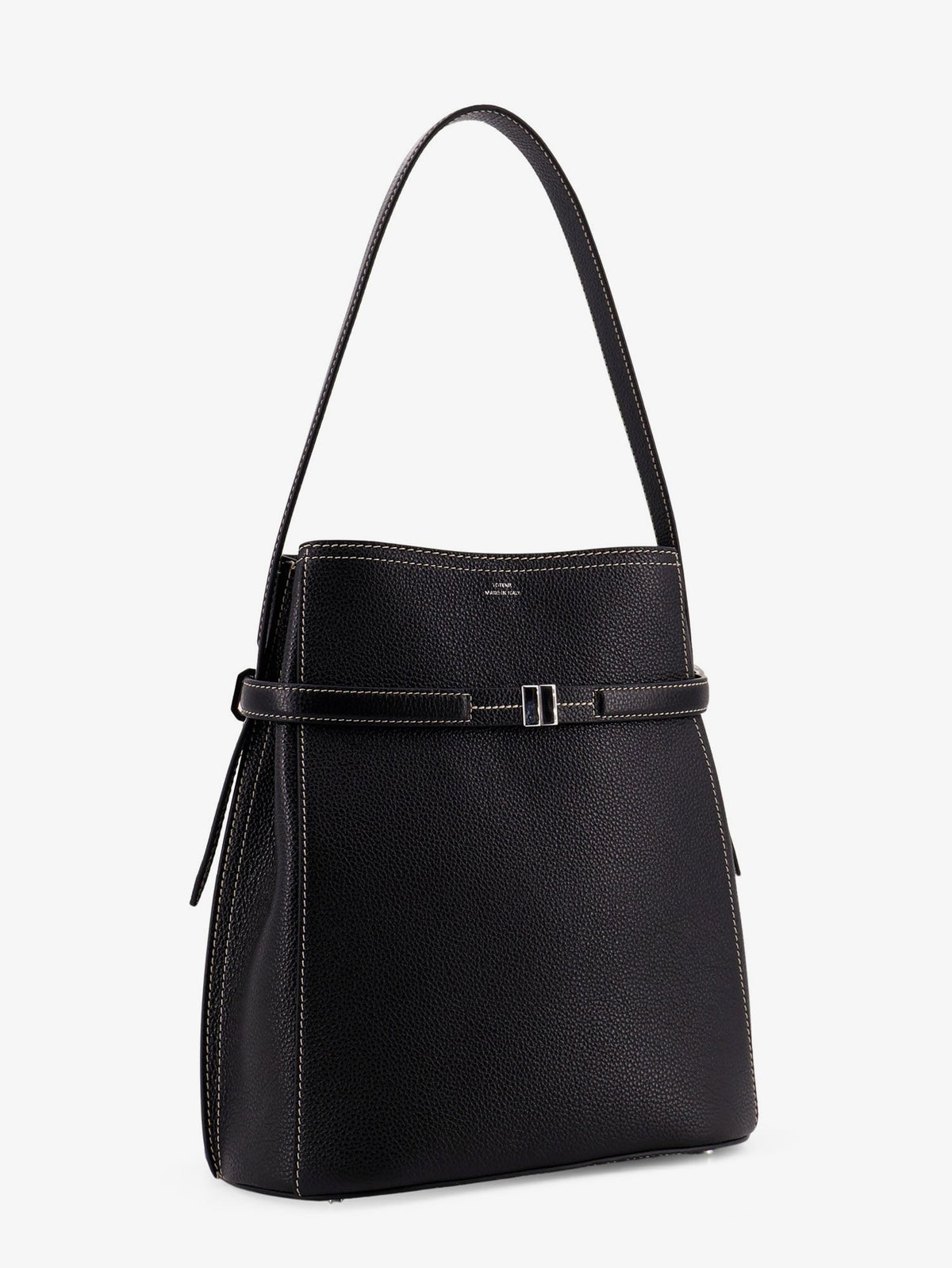 Toteme Hammered leather bucket bag with strap on the front - Black