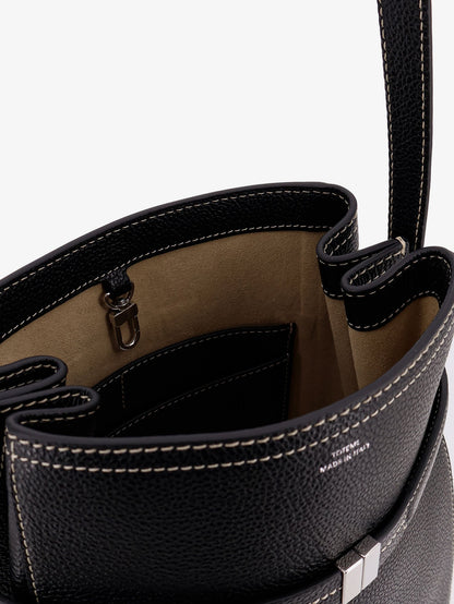 Toteme Hammered leather bucket bag with strap on the front - Black