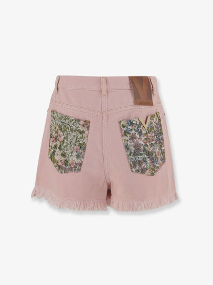 Valentino Denim shorts with frayed edges - Old Rose