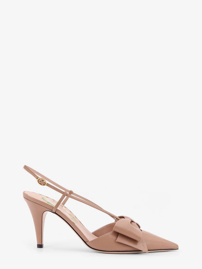 Valentino Garavani Bowow leather decolleté slingback - Rose Cannelle
