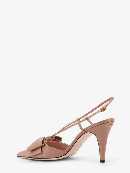 Valentino Garavani Bowow leather decolleté slingback - Rose Cannelle