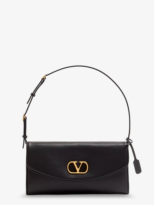 Valentino Garavani De Vain Leather Shoulder Bag With Metal V Logo Signature