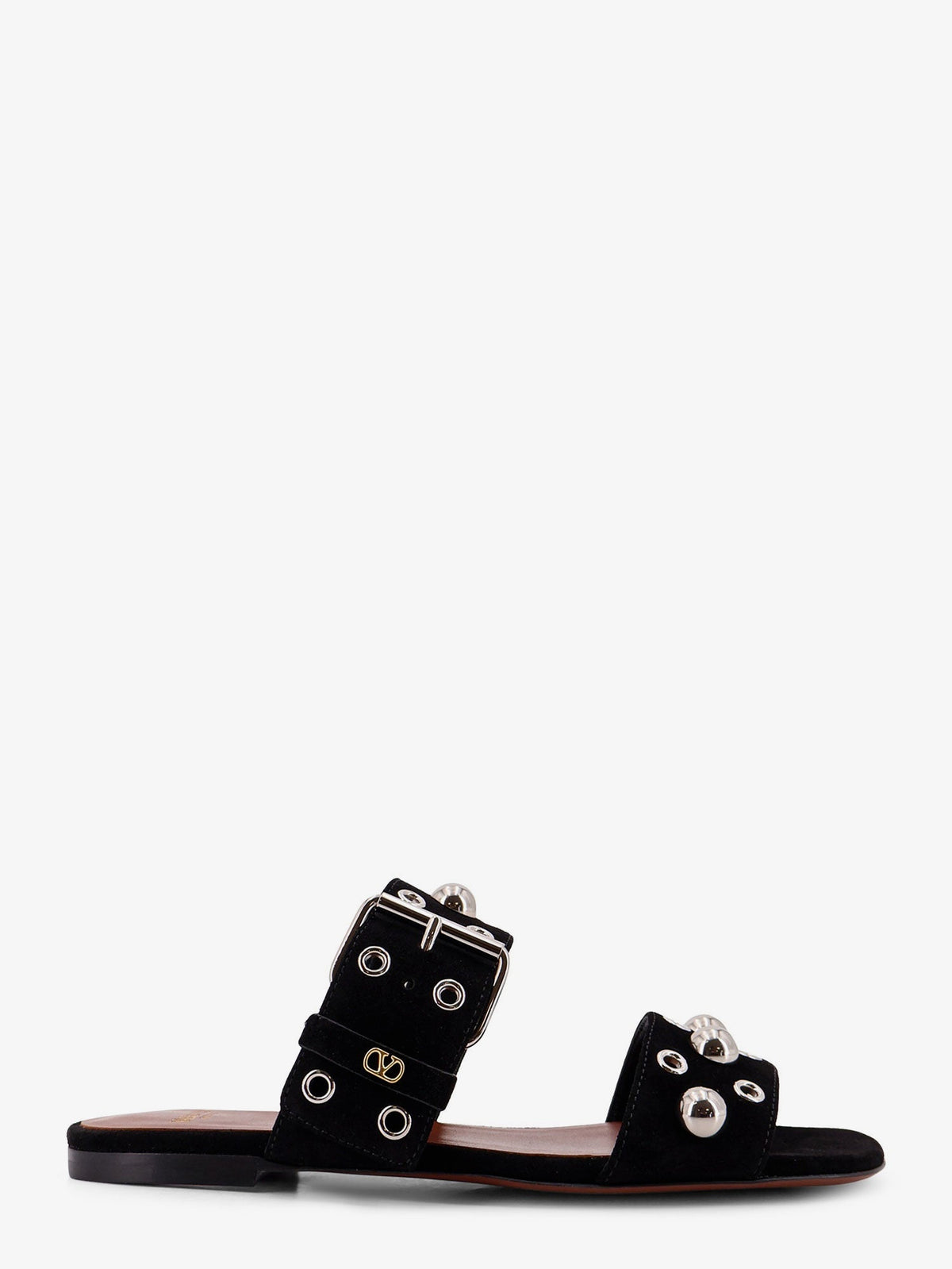 Valentino Garavani Suede sandals with side metal VLogo - Black