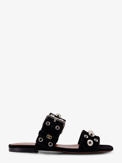 Valentino Garavani Suede sandals with side metal VLogo - Black