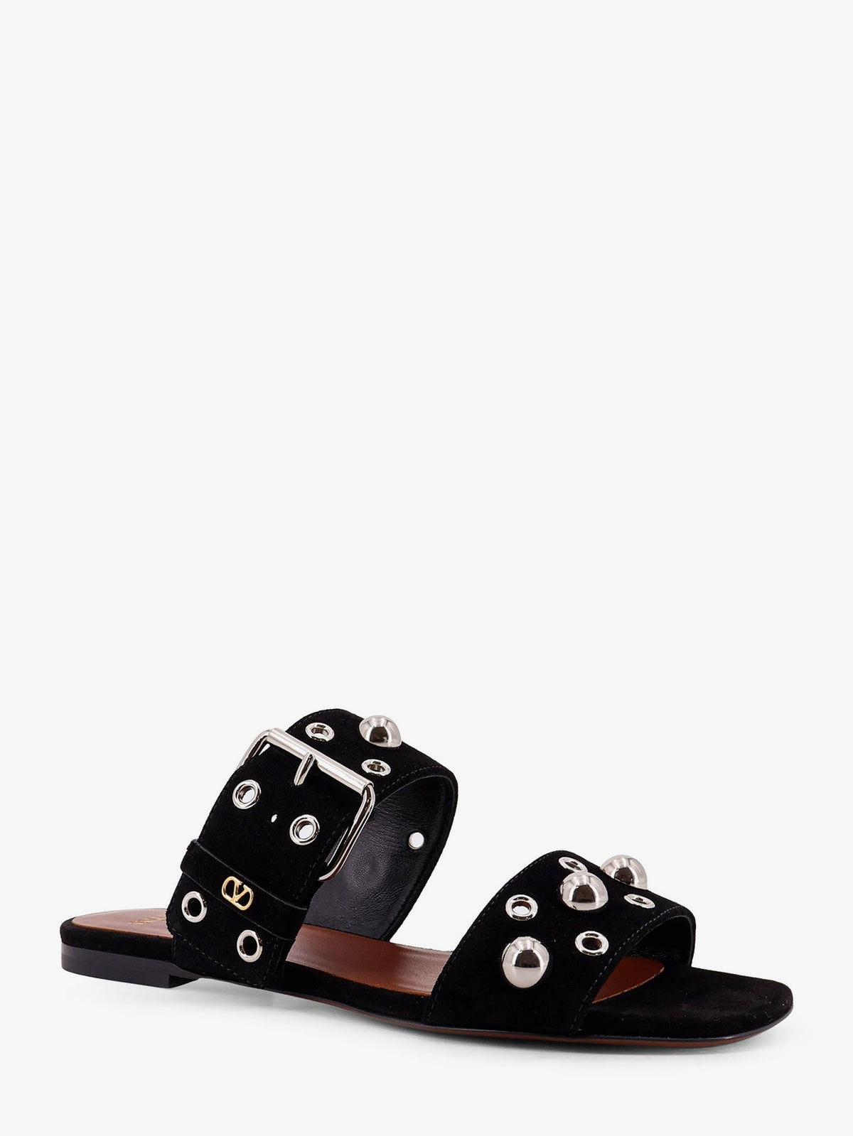 Valentino Garavani Suede sandals with side metal VLogo - Black