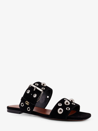 Valentino Garavani Suede sandals with side metal VLogo - Black