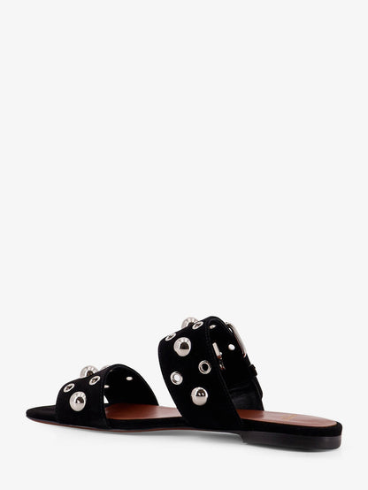 Valentino Garavani Suede sandals with side metal VLogo - Black