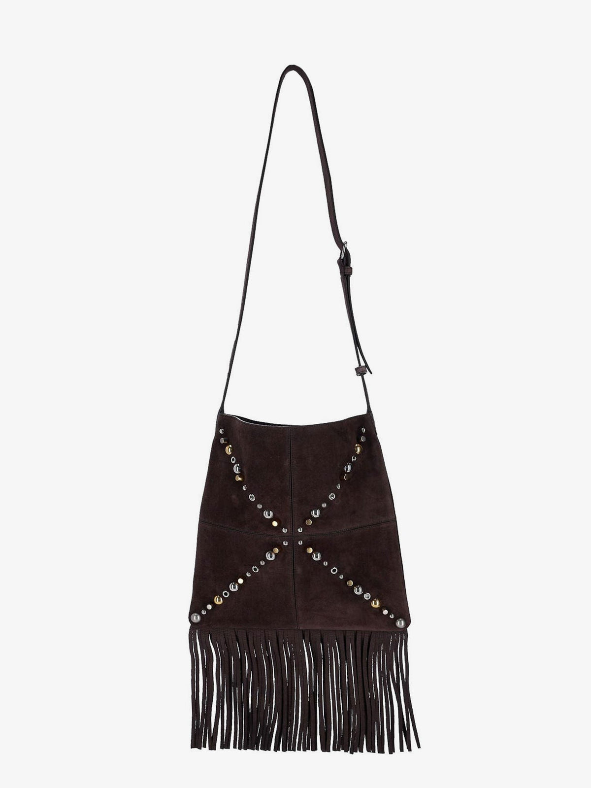 Valentino Garavani Suede shoulder bag with fringes and metal details - Testa Di Moro