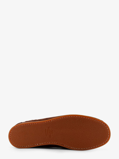 Valentino Garavani Palm Avenue leather and suede boat shoe - Bark Brown Roasted Pecan