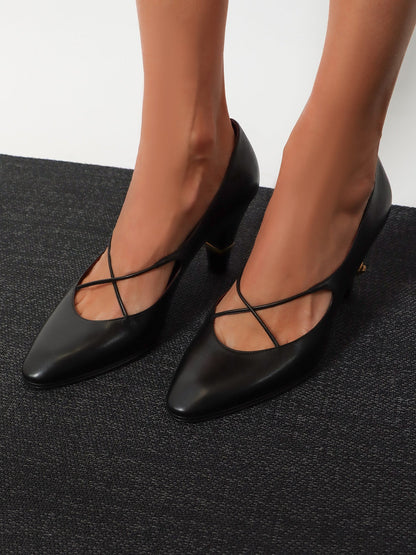Versace Criss-Cross Medallion leather pumps - Blackgold