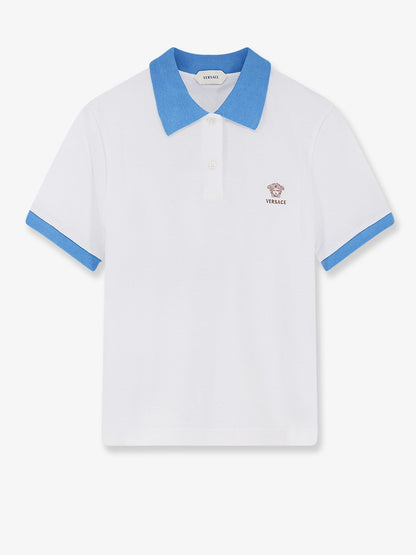 Versace Cotton polo shirt with Medusa embroidery - Whiteazureblue