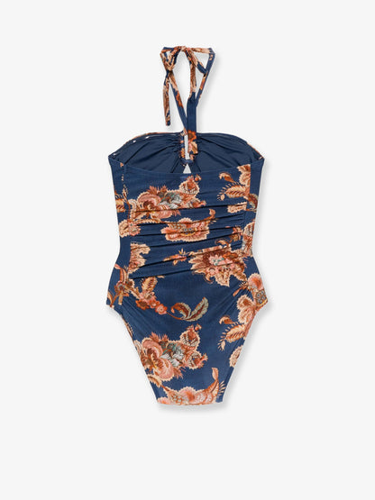Zimmermann Aster nylon one piece swimsuit with paisley print - Navy Jacobean