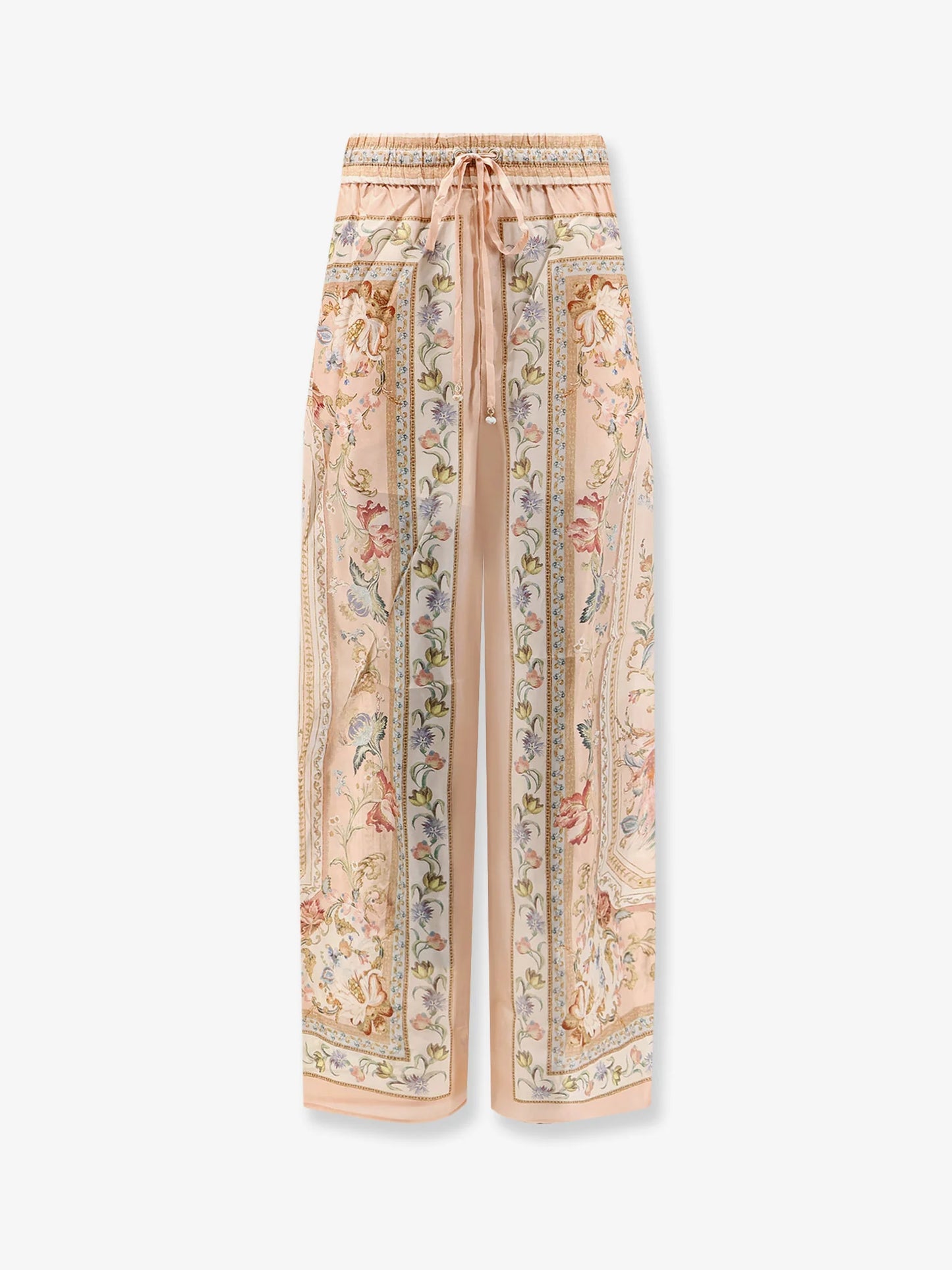 ZIMMERMANN - Roselight Silk Trousers with Pink Tapestry Floral Print