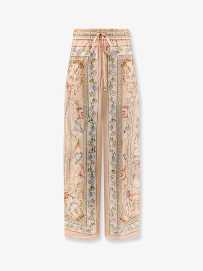 ZIMMERMANN - Roselight Silk Trousers with Pink Tapestry Floral Print