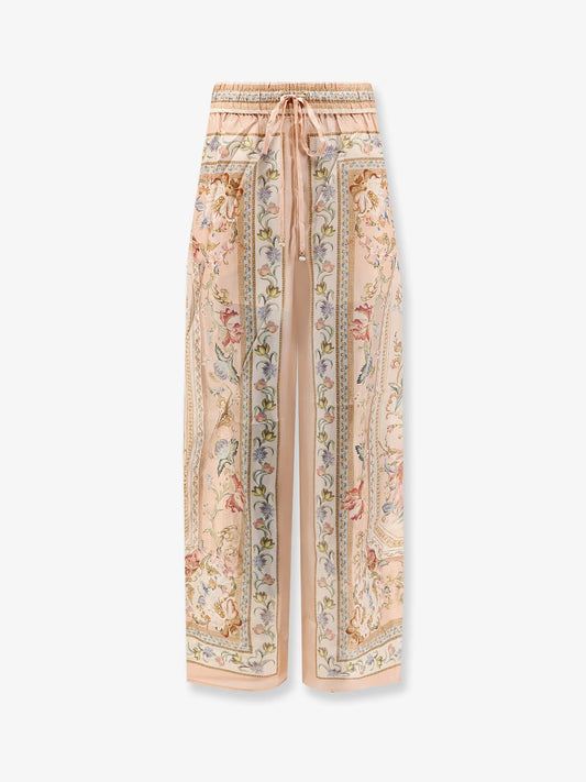 Zimmermann Roselight Silk Trousers With Pink Tapestry Floral Print