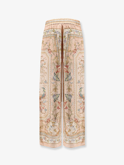 ZIMMERMANN - Roselight Silk Trousers with Pink Tapestry Floral Print