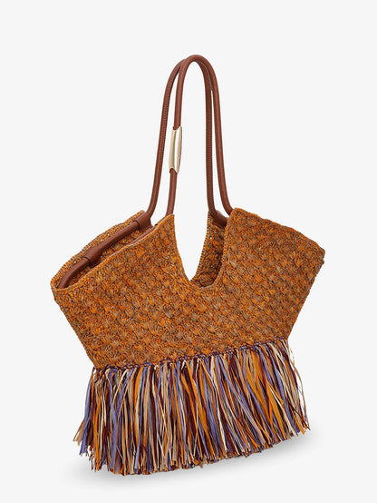 ZIMMERMANN - Golden Time rafia shoulder bag with fringe