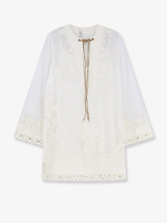 Zimmermann Indra ramie long dress with all-over embroidery - Ivory