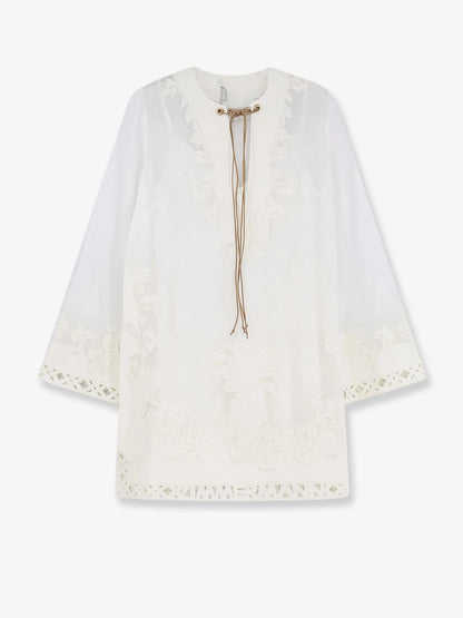 Zimmermann Indra Ramie Long Dress With All Over Embroidery